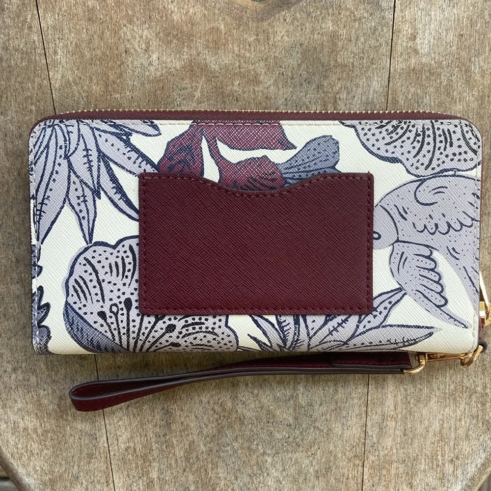 Tory Burch Purple Wonderland Vine Saffiano Leather Zip Around Wristlet Wallet - Picture 6 of 8